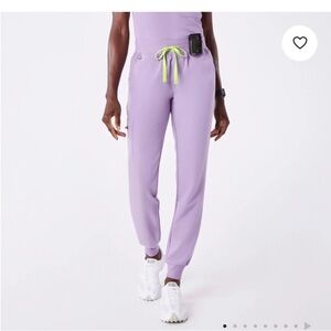 Figs Lilac Jogger Pants with Neon Green Drawstring